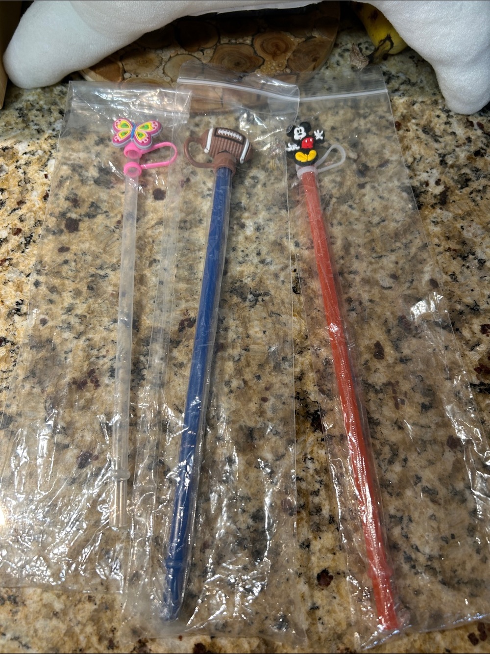 Cute Character Topped Tumbler Straw Set - Butterfly, Football, Mickey